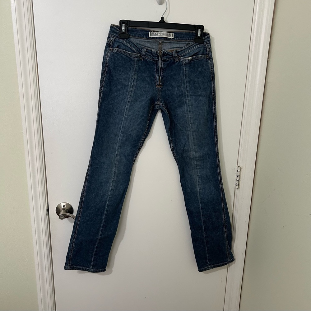 Express Women’s Dark Blue Wash Straight Leg Low Rise Denim Jeans Size 8